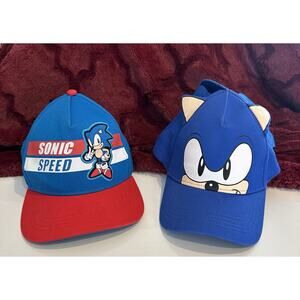 (2) Sonic the Hedgehog Hat Boys Youth One Size Sonic Speed Movie Snapback Cap